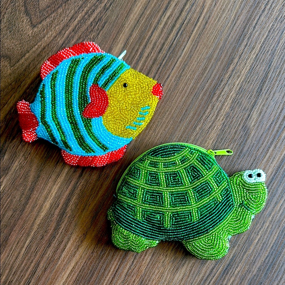 Colorful Beaded Fish and Turtle Pouches